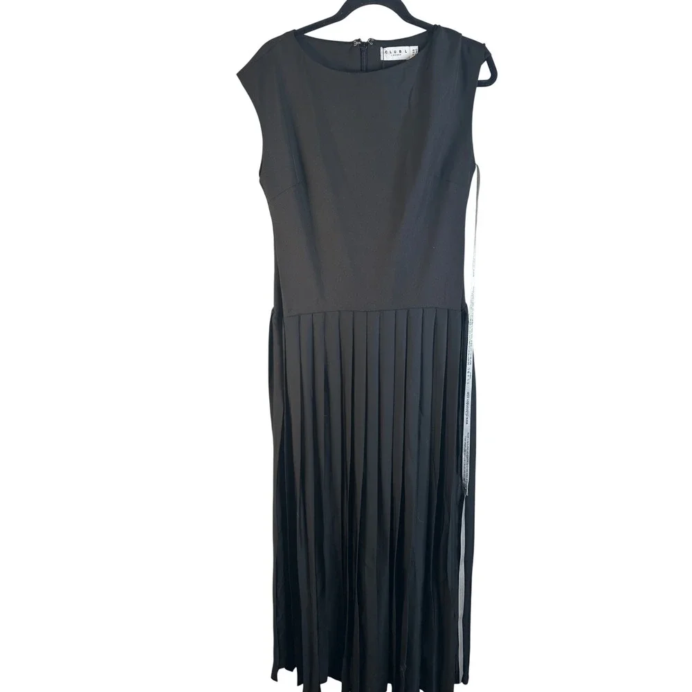 Club L London Women's Black Boat Neck Pleated Maxi Dress Size 8 New with tags!